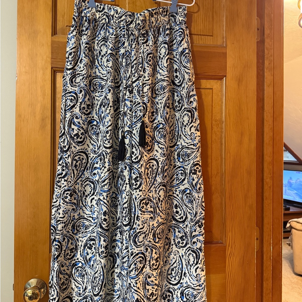 Women’s Catherine Malandrino Printed Flowy Wide Leg Tassel Tie Waist Pants Sz M